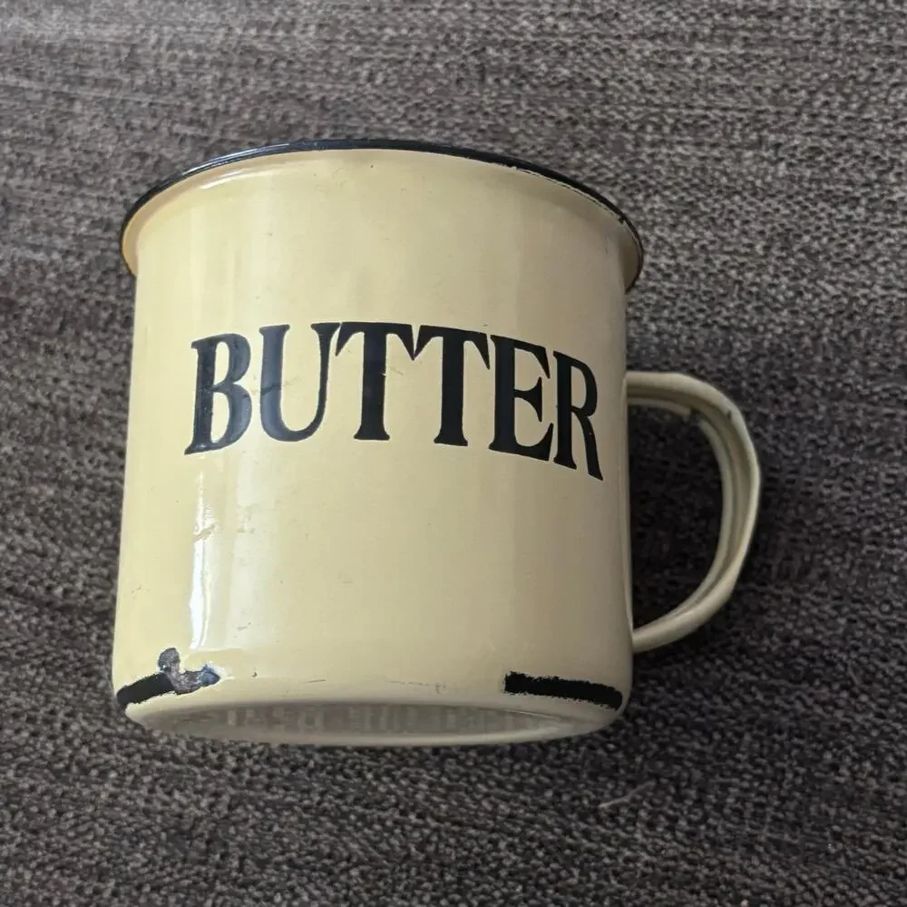 Enamel Butter Mug Cup Yellow Reproduction Farmhouse Country Cottagecore